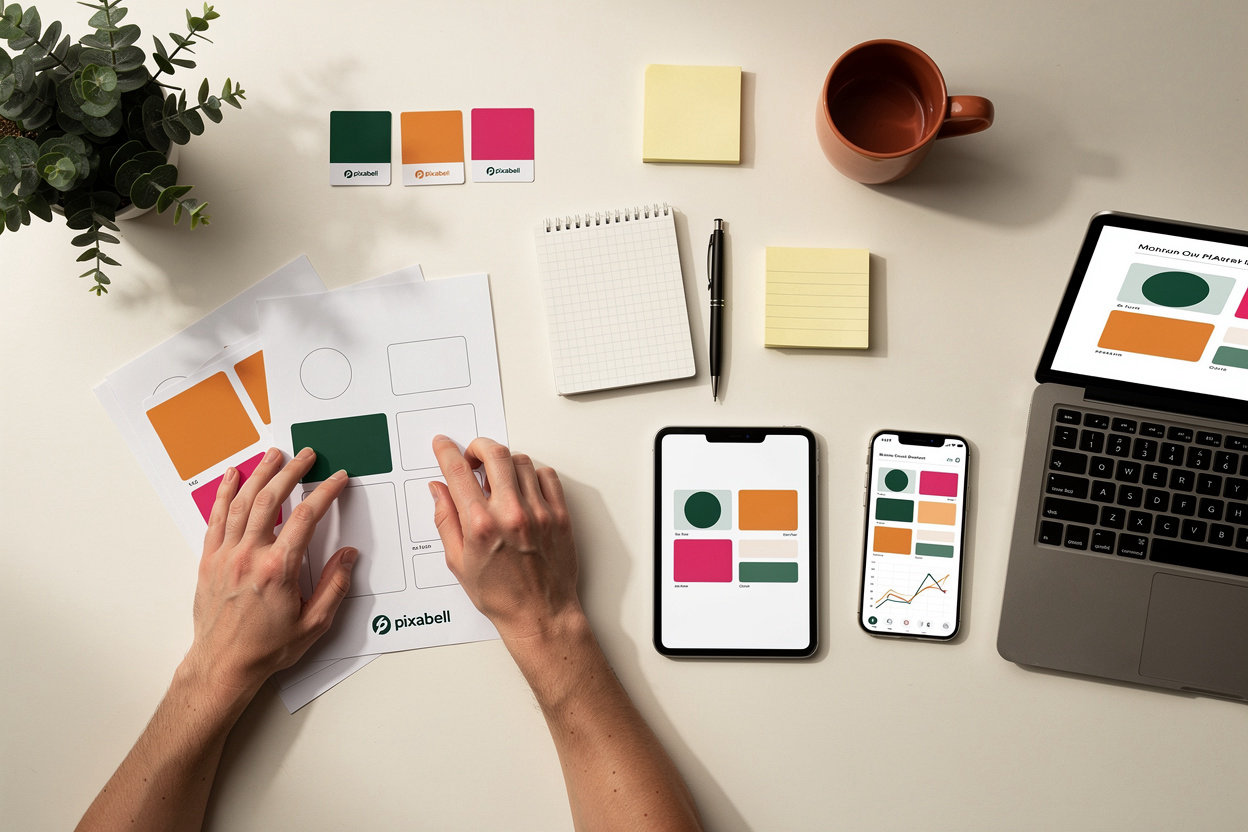 Pixabell Solutions professional team creating content, graphics design, and social media strategy for business growth
